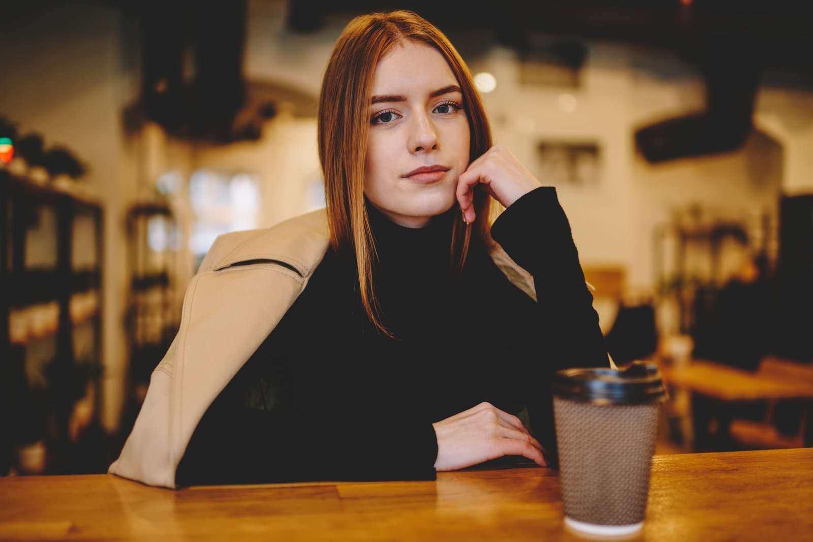 Calm female resting in cafe